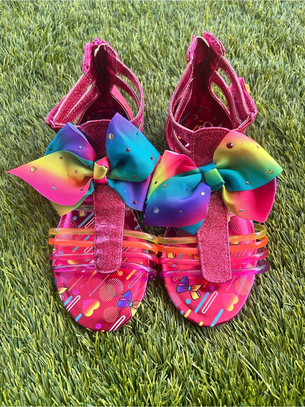 Girls' Hot Pink Rainbow Bow Sandals - Kids Shoes